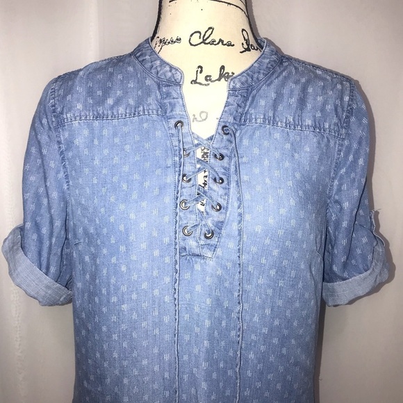Philosophy Denim Tencel Lace Up Raindrop Shirt Dress - Picture 3 of 7